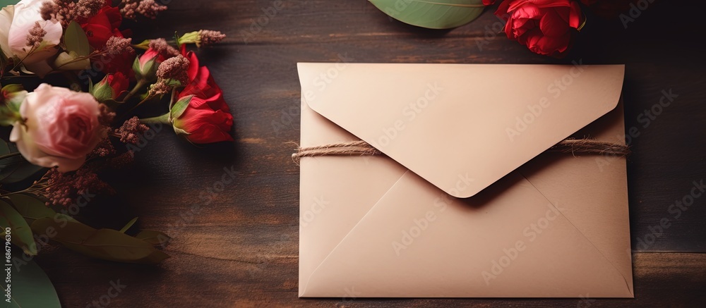 Fototapete mockup of a wedding invitation with envelope and empty card copy space image place for adding text o