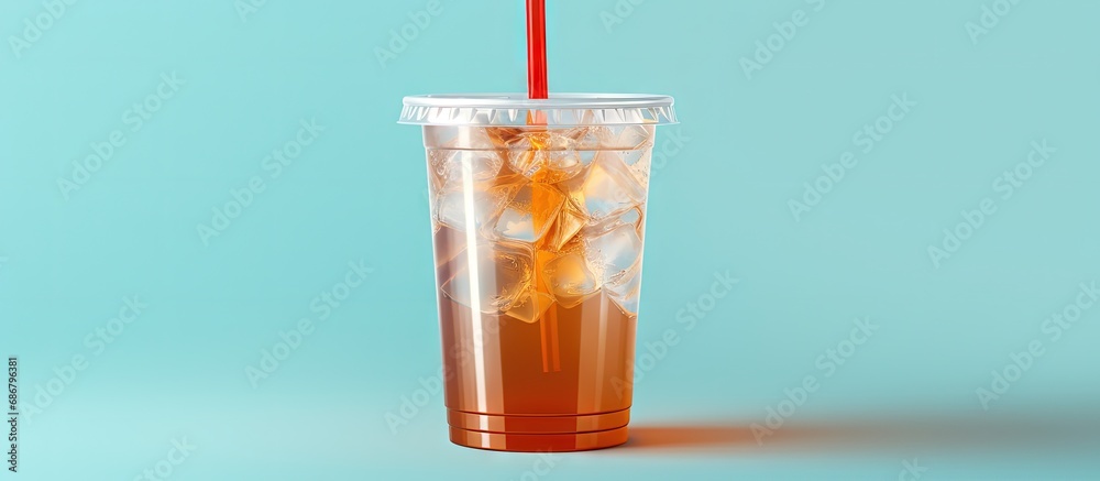 Aufkleber Realistic transparent ice cup plastic mockup 3D render 3D model Copy space image Place for adding text or design
