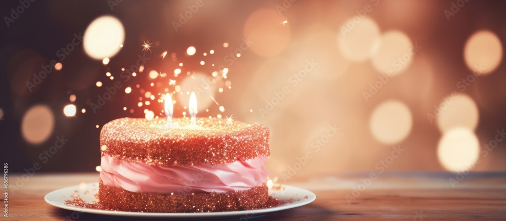 Aufkleber Retro style cake with blurred light effect heart and sparkler for Valentine s Day Copy space image Place for adding text or design