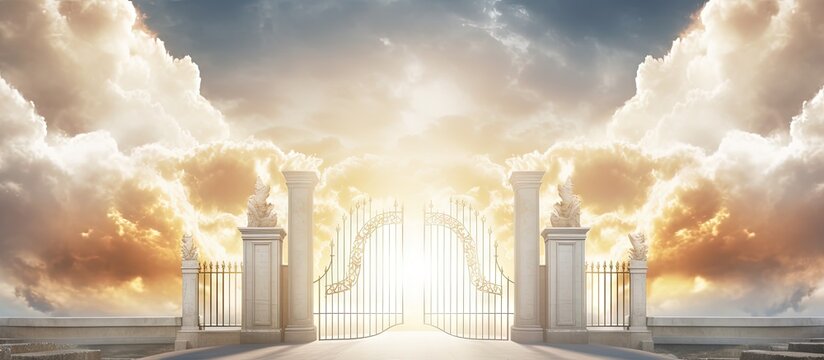 Heaven s pearly gates open contrasting bright heaven and dull foreground Copy space image Place for adding text or design