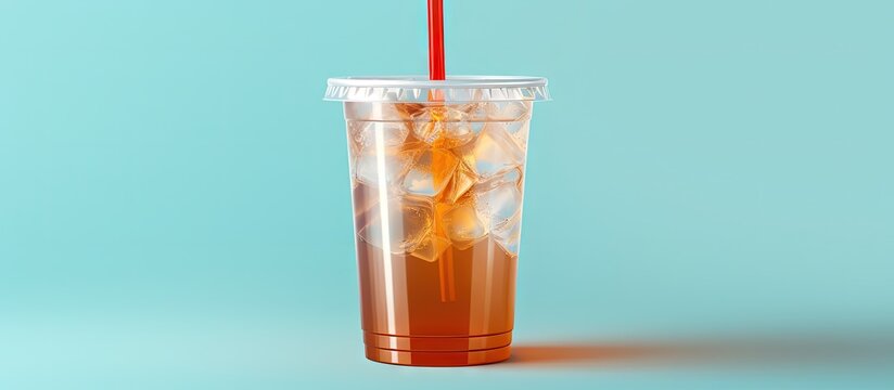 Realistic transparent ice cup plastic mockup 3D render 3D model Copy space image Place for adding text or design