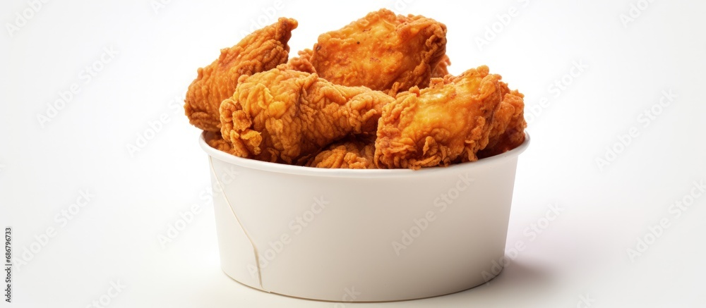 Fototapete Isolated fried chicken in a bucket on white background with clipping path Copy space image Place for adding text or design