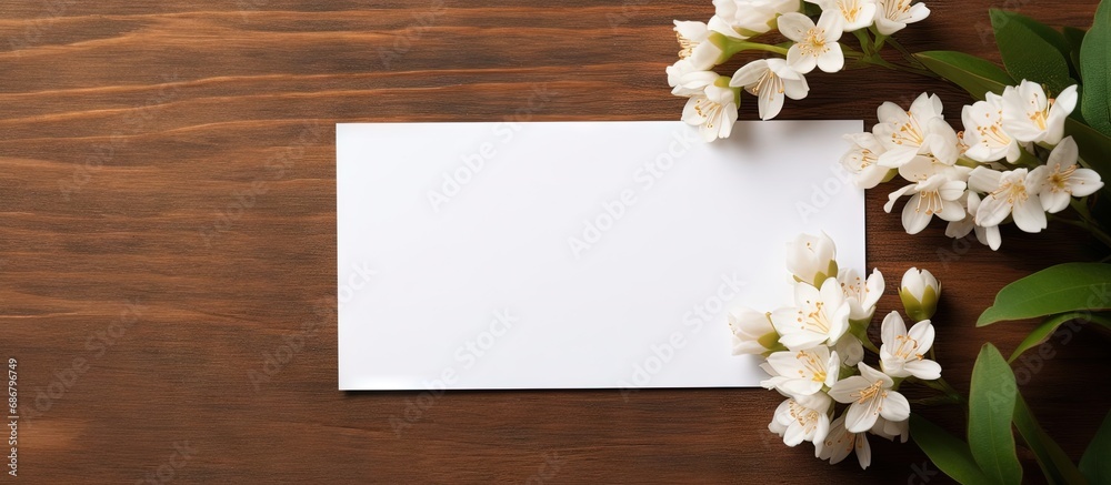 Leinwandbilder minimalist business or greeting card template with floral shadows on a dark brown table background c