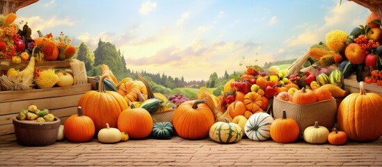 Post holiday outdoor market selling autumn produce like pumpkins and vegetables backdrop available Copy space image Place for adding text or design