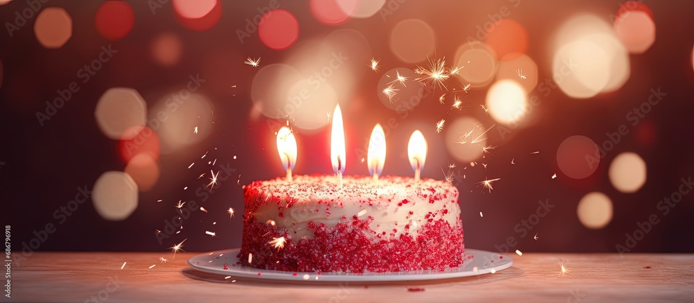 Aufkleber Retro style cake with blurred light effect heart and sparkler for Valentine s Day Copy space image Place for adding text or design