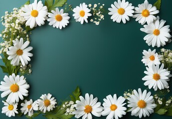 template floral picture frame of daisy on green background