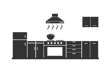 Kitchen interior vector design icon. Home room sign vector ilustration.