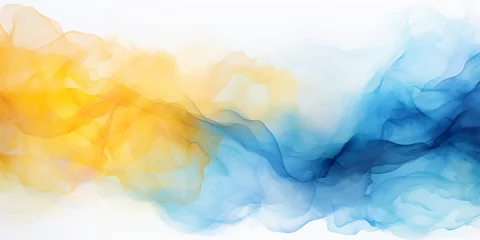 Foto op Aluminium Abstract blue yellow watercolor background. For banner and poster. Ukrainian watercolor backdrop with soft blur effect. Ukraine flag colors. Watercolor abstract wallpaper. © LENNAMATS