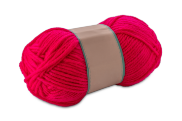  Ball of fuchsia-colored wool yarn closed with paper band isolated