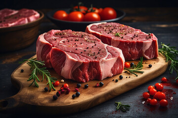 raw beef steak with an astonishing level of detail top view