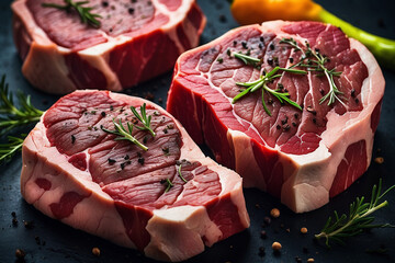 raw beef steak with an astonishing level of detail top view