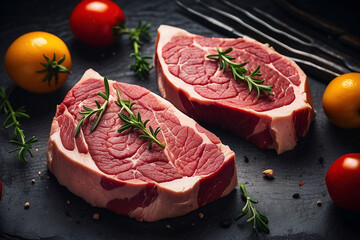 raw beef steak with an astonishing level of detail top view