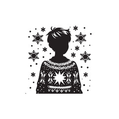 Christmas Boy Silhouette Exhibiting Seasonal Style in Sweater - Black Vector Christmas Silhouette
