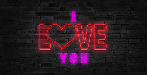 I Love You Neon Sign on a brick background. Vector illustration on the theme of love and romance for Valentine's Day.