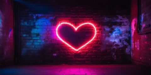 neon frame with hearts on a brick wall, graffiti, neon lights in the background, background with neon lighting