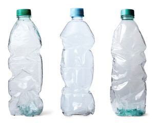 set of plastic crumpled bottle isolated on transparent background - obrazy, fototapety, plakaty