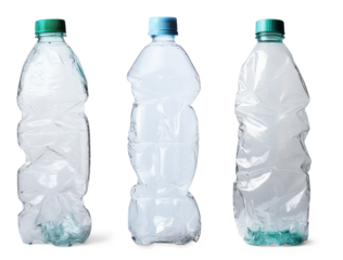 set of plastic crumpled bottle isolated on transparent background