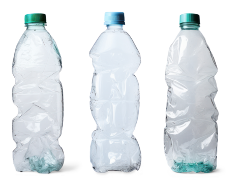 set of plastic crumpled bottle isolated on transparent background - Powered by Adobe