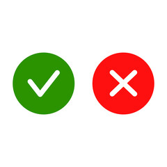 Checkmark / check, x or approve & deny color flat line art  icon for apps and websites. - obrazy, fototapety, plakaty