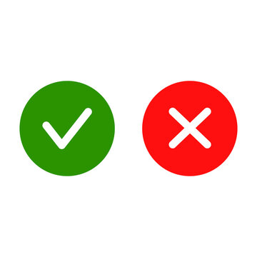 Checkmark / check, x or approve & deny color flat line art  icon for apps and websites.