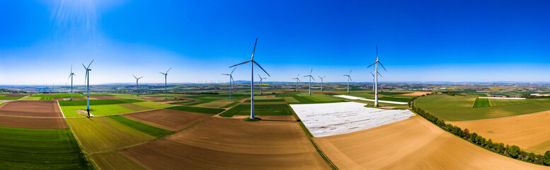 Germany, Rhineland-Palatinate, Gabsheim, Helicopter view of countryside wind farm in summer