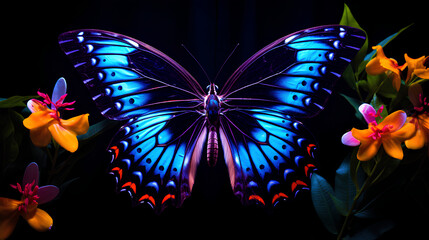 Glowing butterflies on a black background