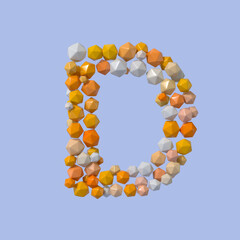 Multicolored Particle Sphere Style Alphabet "D" with Isolated on White Background. 3d Rendering
