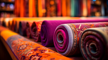 Exquisite Array of Traditional and Contemporary Carpets Displayed in Store - Rich Textures and Vibrant Colors in Home Decor Shopping Scene