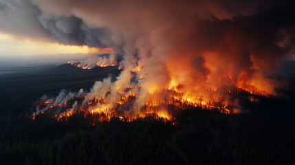 Fototapeta na wymiar Aerial photography of a large forest fire, concept of natural disasters occurring on Earth.