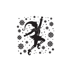 Christmas Elf Dancing Silhouette: A Captivating Silhouette of an Elf Engaged in Merry Dance Black Vector Christmas Elf Dancing
