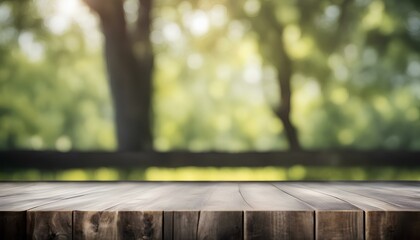 Outdoor Black Wood Table in Natural Blurred Background