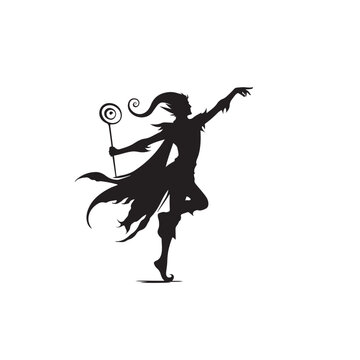 Christmas Elf Dancing Silhouette: A Playful Holiday Dance in the Moonlight Captured in Black Vector Christmas Elf Dancing
