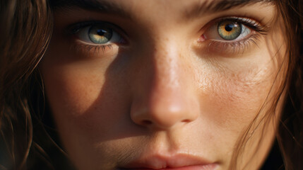Mujer joven hermosa de ojos azules en primer plano.