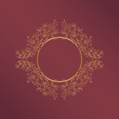 Round gold frame with floral ornament. Flora in the design of invitation, cover, postcard. Delicate botanical pattern.  