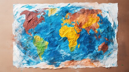 Planet Earth drawn by children on a sheet of paper.