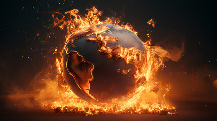 Earth is burning on black background for decorating global warming project.