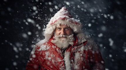Portrait of a freezed Santa Claus, coverd with snowflakes.