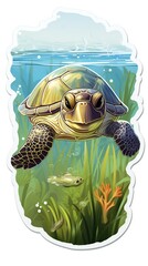 a sticker design with turtle head and crystal clear water grass --ar 9:16