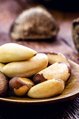 Brazil nuts, or Bolivian nuts, typical of the Amazon rainforest, exotic culinary ingredient
