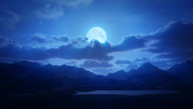 Moon Clouds Mountain Landscape Scenic 3D Animation