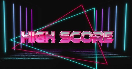 Animation of high score text over neon pattern - Powered by Adobe