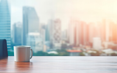 Landscape of a modern city seen from an office desk (Generative AI)