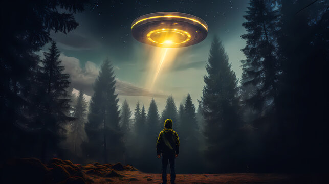 Soucoupe Volante En UFO Au-dessus De La Terre Image stock - Image