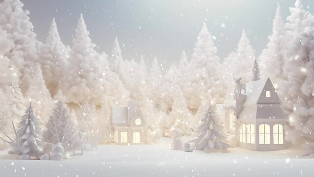 An Abstract Model Miniature Christmas Winter Wonderland Snowing Snowfall Background Loop 3D Render Style 4K Seamless Looping Animation. A.I. Generated Background Image.