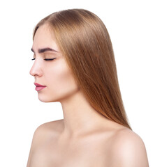 Fototapeta premium Young woman with natural make-up and long blonde hair.