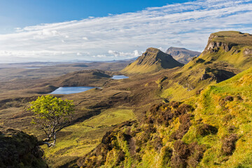 UK, Scotland, Inner Hebrides, Isle of Skye, Trotternish, morning mood above Quiraing, view towards...