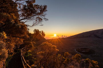 Reunion, Reunion National Park, Shield Volcano Piton de la Fournaise, Caldera Rempart and Formica Leo, sunrise
