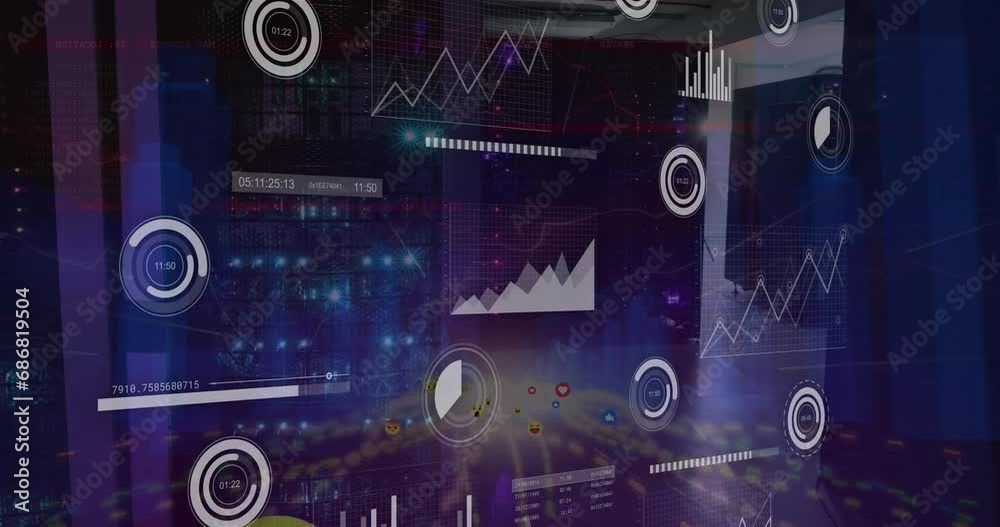 Poster animation of financial data processing over computer servers