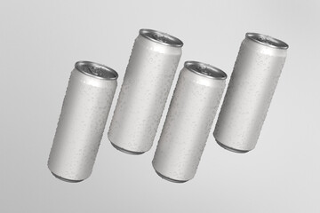 Realistic aluminium can mockup with water drops. soda can.
