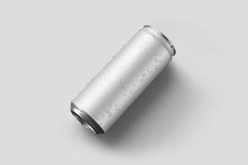 Realistic aluminium can mockup with water drops. soda can.